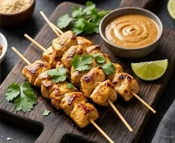 Hähnchen-Satay-Spieße mit natürlicher Erdnusssauce