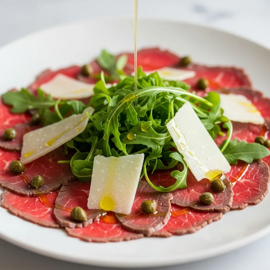 Rindercarpaccio mit Rucola und Kapern