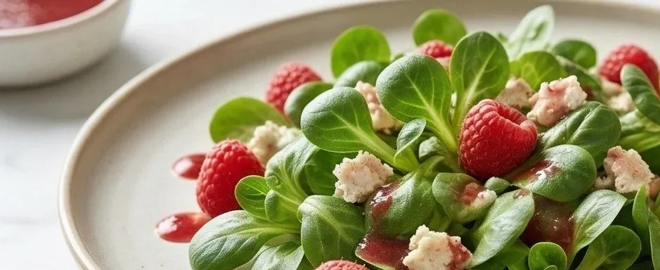 Feldsalat mit Ziegenkäse und Himbeeren