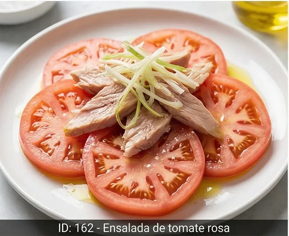 Rosa Tomatensalat mit Thunfischbauch und Frühlingszwiebeln