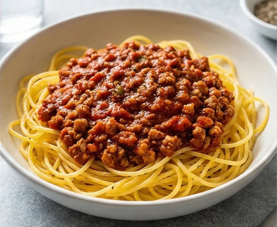 Spaghettikürbis mit texturierter Soja-Bolognesesauce