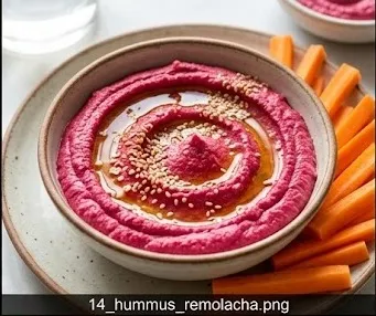 Rote-Bete-Hummus mit Karottensticks