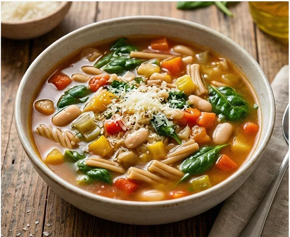 Minestrone-Suppe mit Gemüse und weißen Bohnen