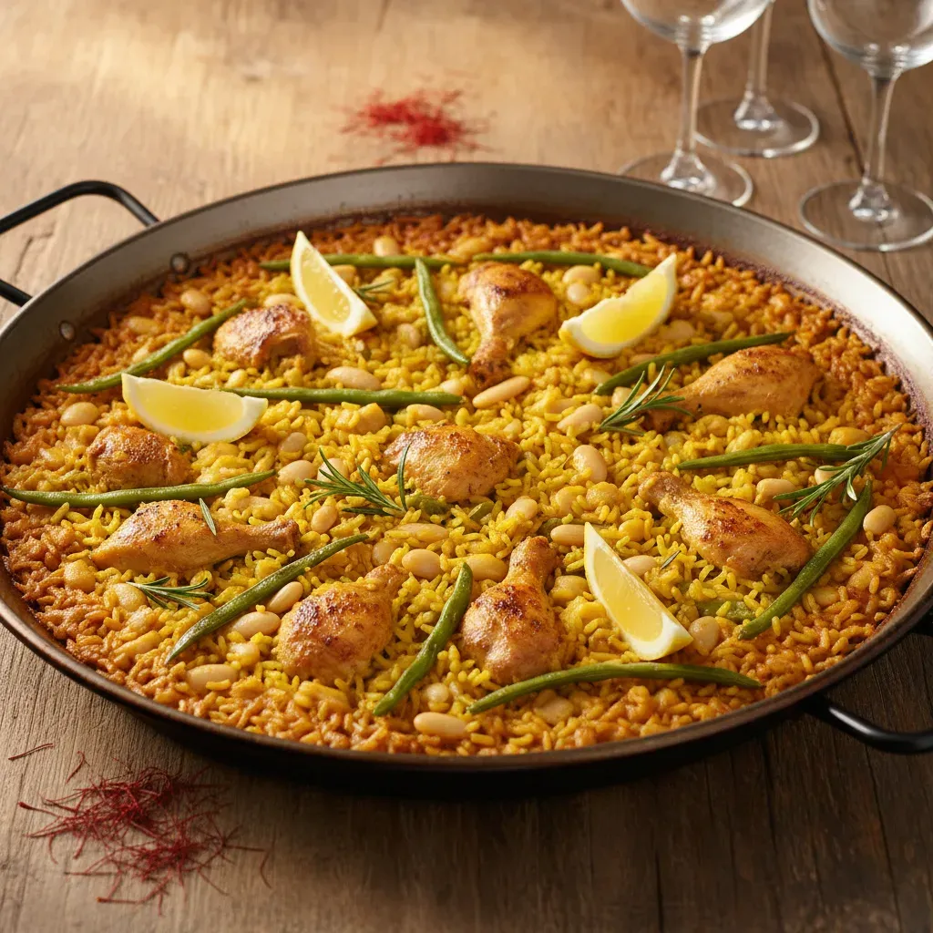 Paella Valenciana: Ein Fest der Tradition mit Huhn, Kaninchen & Safran