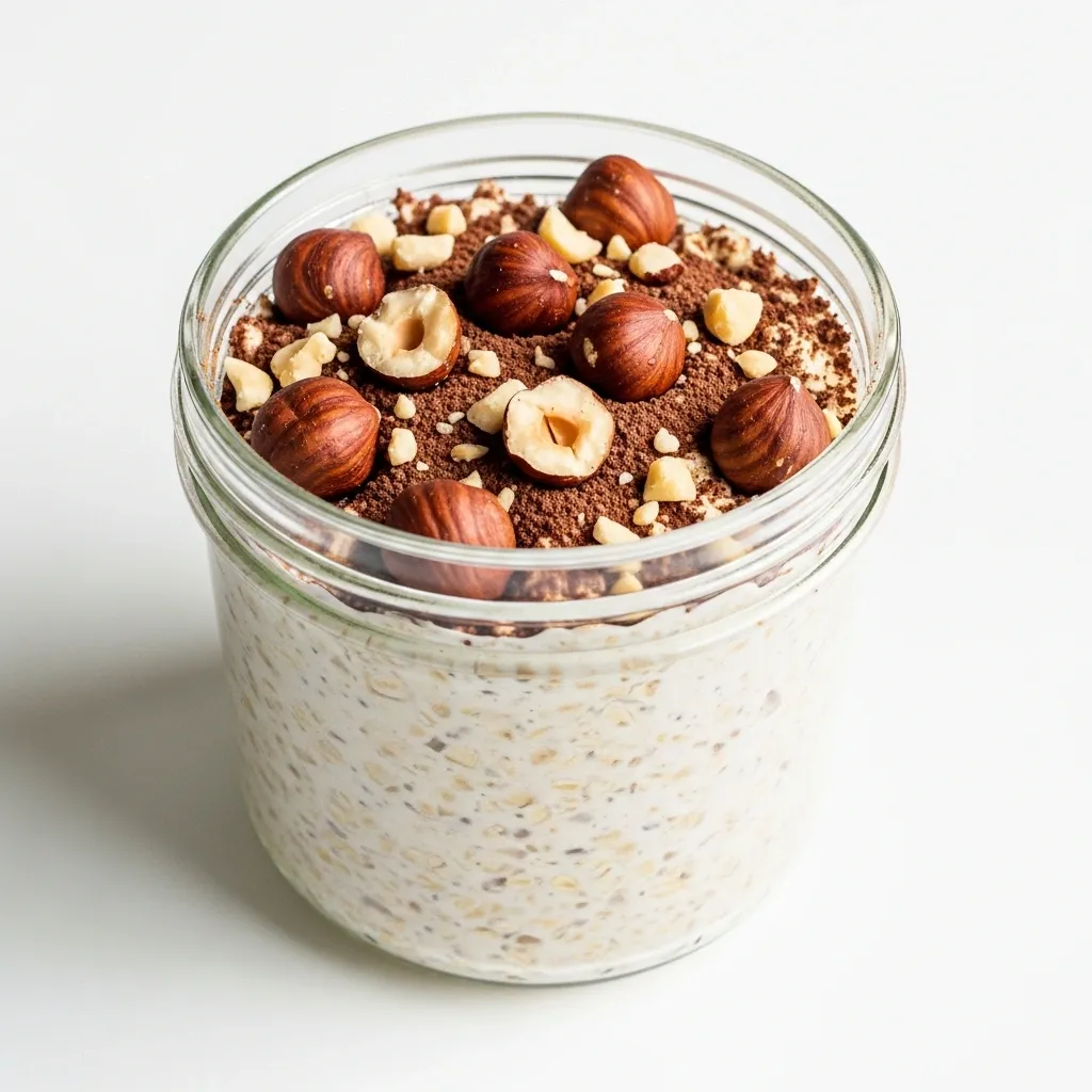 Overnight Oats mit reinem Kakao und Haselnüssen