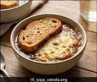 Überbackene Zwiebelsuppe mit Vollkornbrot