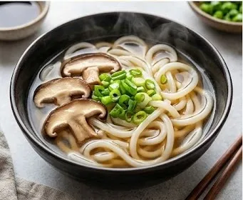 Udon-Nudelsuppe mit Shiitake und Frühlingszwiebeln