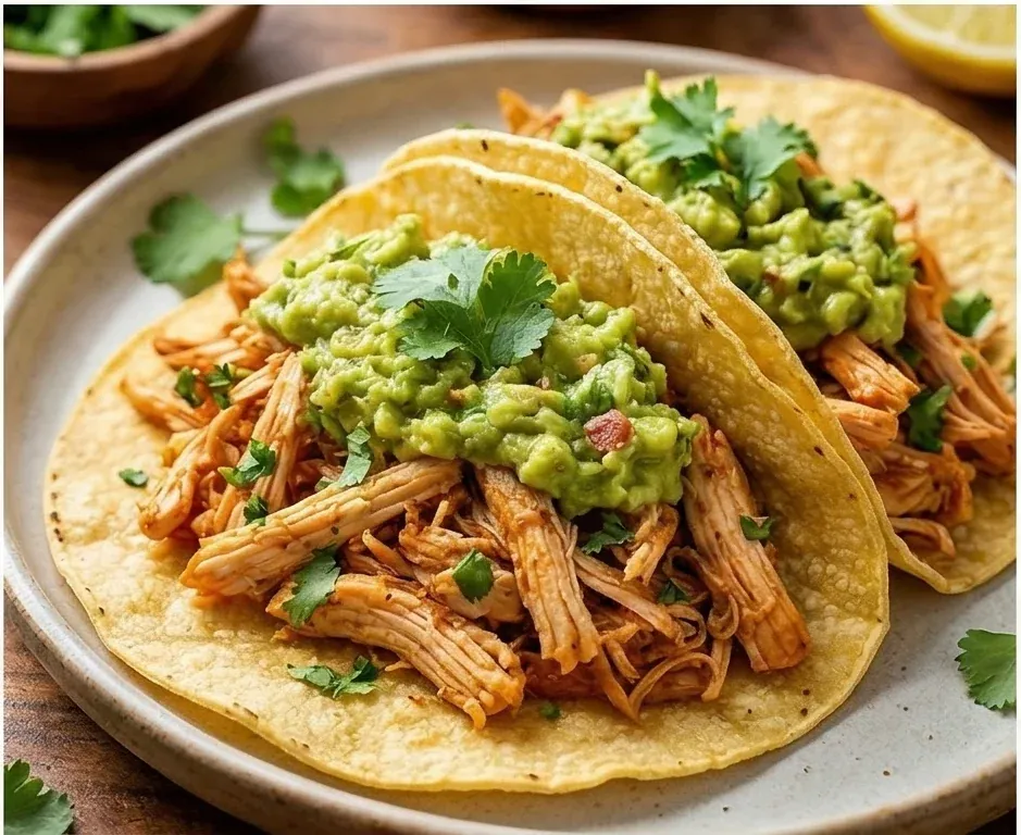 Gezupfte Hähnchen-Tacos mit hausgemachter Guacamole