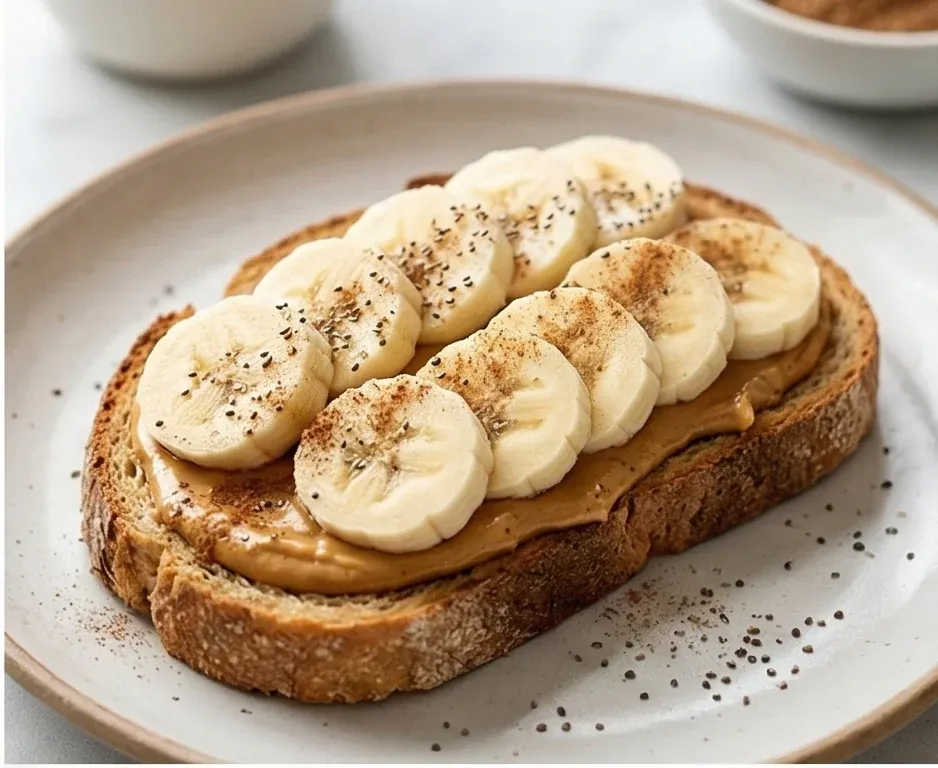 Vollkorntoast mit Erdnussbutter und Bananenscheiben