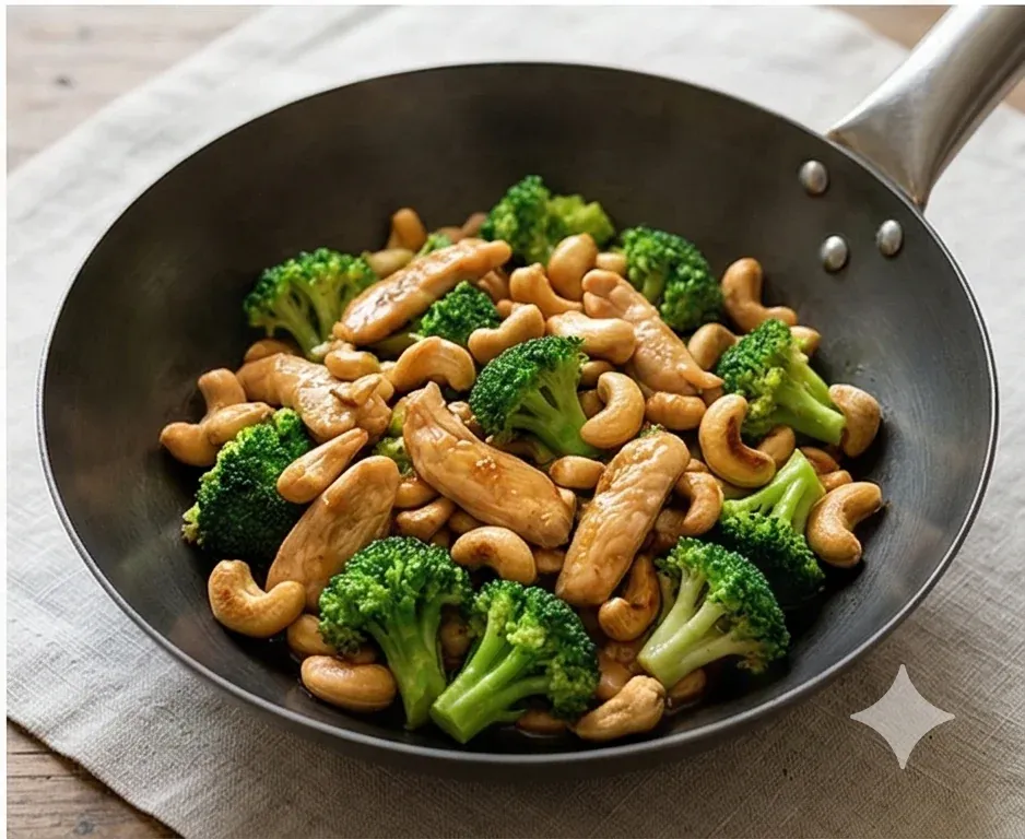 Hähnchen-Brokkoli-Wok mit gerösteten Cashewkernen